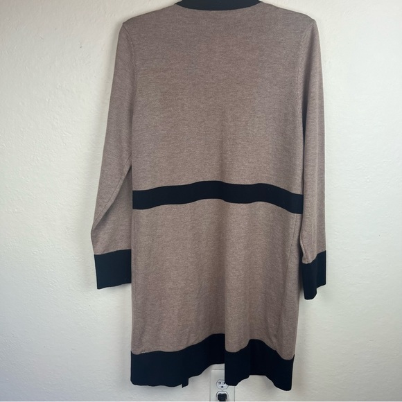 LUSH long open cardigan jacket-color block tan & blk-woman’s Medium - Picture 8 of 13